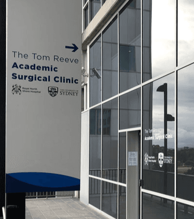 Entrance sign for The Tom Reeve Academic Surgical Clinic at Royal North Shore Hospital